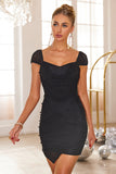 Black V Neck Tight Beaded Short Cocktail Dress