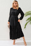 Black Lace A-Line Long Sleeves Scoop Long Party Dress with Belt