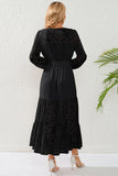 Black Lace A-Line Long Sleeves Scoop Long Party Dress with Belt