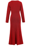 Red Mermaid Scoop Neck Long Party Dress with Long Sleeves