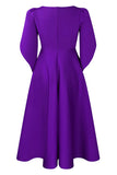 Royal Blue A Line Solid Swing Dress with Half Sleeves