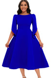 Royal Blue A Line Solid Swing Dress with Half Sleeves