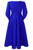 Royal Blue A Line Solid Swing Dress with Half Sleeves