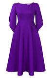 Royal Blue A Line Solid Swing Dress with Half Sleeves