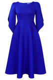 Royal Blue A Line Solid Swing Dress with Half Sleeves