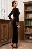 Coffee Mermaid V Neck Long Sleeves Formal Dress