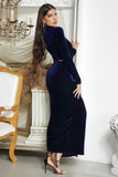 Dark Blue Mermaid Halter Neck Formal Dress with Slit