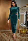 Peacock Green Mermaid Round Neck Formal Dress with Slit