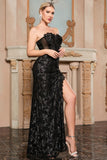 Black Mesh Patchwork Strapless Long Formal Dress