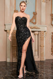 Black Mesh Patchwork Strapless Long Formal Dress