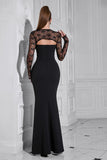 Stylish Black Tulle Sleeves Mermaid Hollow Out Formal Dress