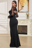 Stylish Black Tulle Sleeves Mermaid Hollow Out Formal Dress