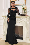 Stylish Black Tulle Sleeves Mermaid Hollow Out Formal Dress