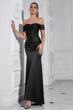 Black Mermaid Off the Shoulder Ruched Corset Long Formal Dress