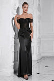 Black Mermaid Off the Shoulder Ruched Corset Long Formal Dress