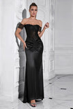 Black Mermaid Off the Shoulder Ruched Corset Long Formal Dress