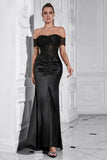 Black Mermaid Off the Shoulder Ruched Corset Long Formal Dress