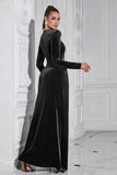 Sparkly A Line Velvet Long Formal Dress with Long Sleeves