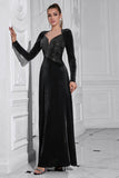 Sparkly A Line Velvet Long Formal Dress with Long Sleeves