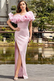 Light Pink Mermaid Ruffles Long Formal Dress with Slit