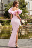 Light Pink Mermaid Ruffles Long Formal Dress with Slit