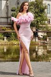 Light Pink Mermaid Ruffles Long Formal Dress with Slit