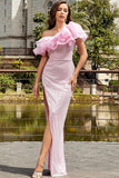 Light Pink Mermaid Ruffles Long Formal Dress with Slit