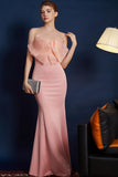 Pink Mermaid Strapless Long Formal Dress with Bow