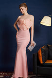 Pink Mermaid Strapless Long Formal Dress with Bow