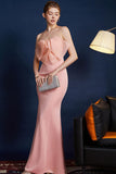 Pink Mermaid Strapless Long Formal Dress with Bow