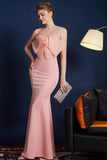 Pink Mermaid Strapless Long Formal Dress with Bow