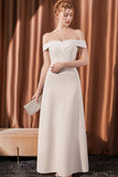 White Off The Shoulder Satin Long Formal Dress