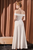 White Off The Shoulder Satin Long Formal Dress