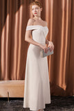 White Off The Shoulder Satin Long Formal Dress