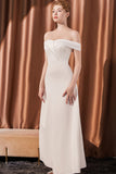 White Off The Shoulder Satin Long Formal Dress