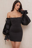 Black Off The Shoulder Bodycon Short Cocktail Dress