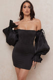 Black Off The Shoulder Bodycon Short Cocktail Dress