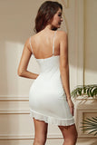 White Spaghetti Straps Tight Asymmetrical Short Cocktail Dress