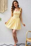 A Line Yellow Square Neck Short Cocktail Dress