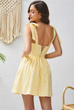 A Line Yellow Square Neck Short Cocktail Dress