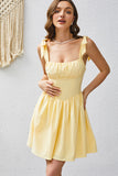 A Line Yellow Square Neck Short Cocktail Dress