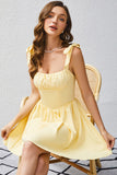 A Line Yellow Square Neck Short Cocktail Dress