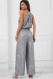 Grey Glitter Sequin Sleeveless Wide Leg Jumpsuit