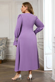 Violet V Neck Long Sleeve Plain Midi Bodycon Formal Dress