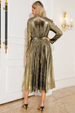 Silver A Line Pleated Long Formal Dress with Long Sleeves