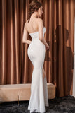 Mermaid White Strapless Long Formal Dress with slit