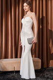 Mermaid White Strapless Long Formal Dress with slit