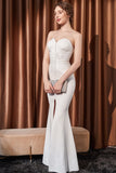 Mermaid White Strapless Long Formal Dress with slit