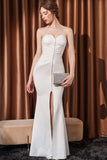 Mermaid White Strapless Long Formal Dress with slit