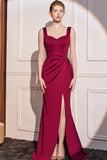 Burgundy Mermaid Long Formal Dress with Slit